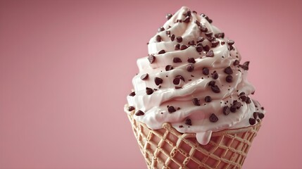 Photorealistic painting of an ice cream cone with chocolate sprinkles created using advanced technology. Concept Photorealistic Art, Ice Cream Cone, Chocolate Sprinkles, Advanced Technology, Painting