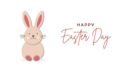 Happy easter minimal greeting card, poster, cover, banner with easter bunny on white background. Vector Illustration