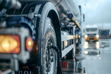 Hydrogen Tanker Truck Undergoing Tire Inflation at Station - obrazy, fototapety, plakaty