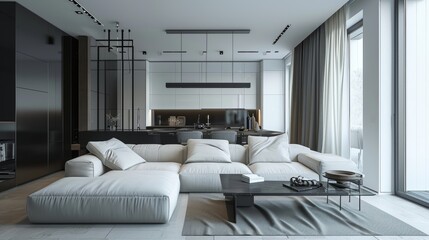 A sleek and contemporary urban residence with minimalist interiors AI generated illustration