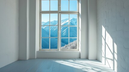 Fototapeta premium A white room with a single window tinted with subtle shades of blue AI generated illustration