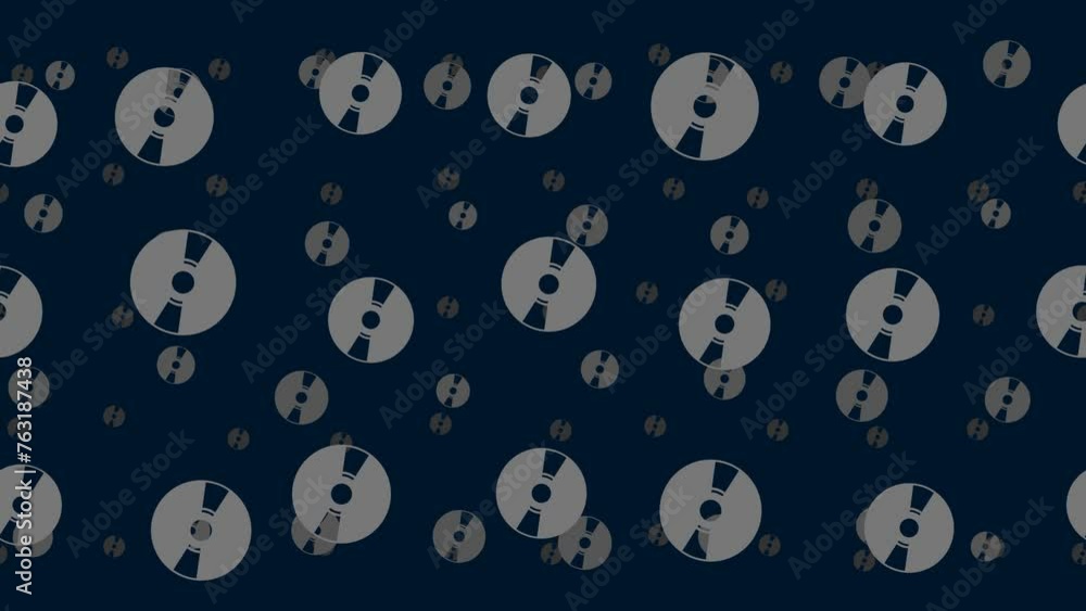 Poster cd symbols float horizontally from left to right. parallax fly effect. floating symbols are located 