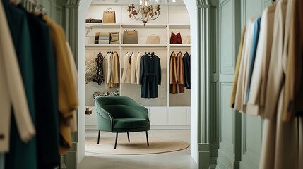 an image that emphasizes the elegance and style of the garments in a modern women's clothing store