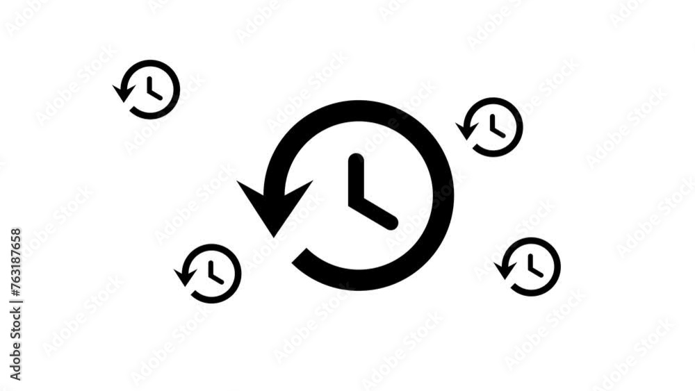 Poster zoom in and out animation the time back symbol. large black symbol in the center and four small symb