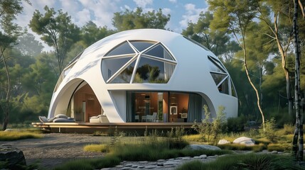 An artistically designed geodesic dome house with a unique architectural style AI generated illustration - obrazy, fototapety, plakaty