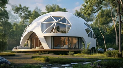 An architecturally unique dome house nestled in a secluded woodland AI generated illustration