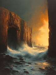 Fingal_S Cave - A Water Crashing Into A Cliff