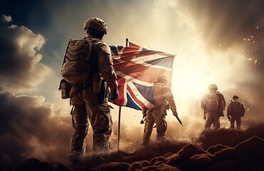 5 soldiers saluting with the British flag in f

 - obrazy, fototapety, plakaty