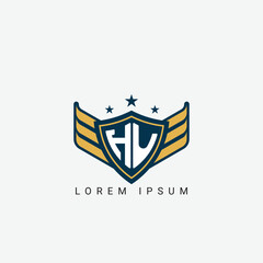 Luxury HU, UH Letter Wing with Shield Logo template
