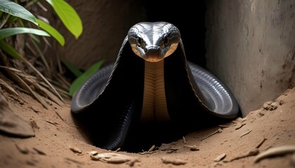 A Hooded Cobra Emerging From A Hidden Lair Upscaled 8