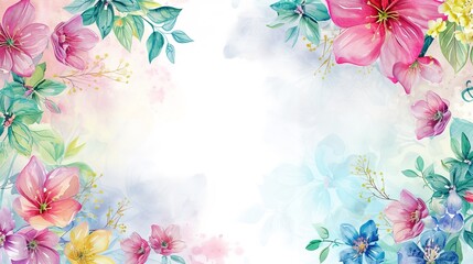 Spring May flower banner with watercolor painted floral motifs