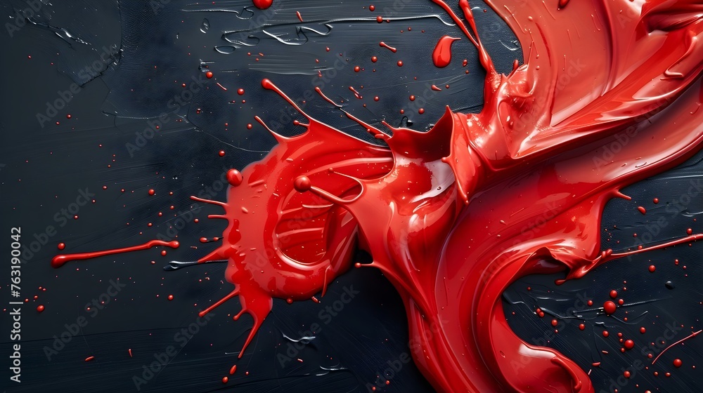 Poster vibrant red paint splashes on a black background creating a dynamic and artistic image. concept abst