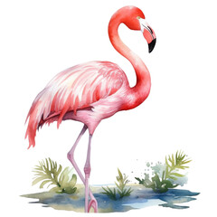 Watercolor cute Flamingo on transparent background
