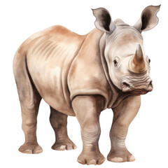 Obraz premium Watercolor cute rhinoceros on transparent background