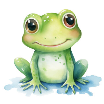 Watercolor cute Frog on transparent background