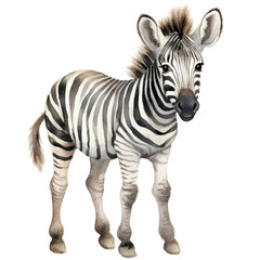 Fototapeta na wymiar Watercolor cute Zebra on transparent background
