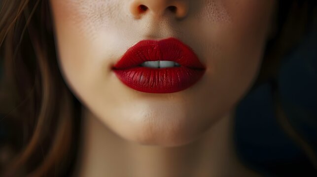 Close-Up of an Unidentified Woman's Lips with Red Lipstick. Concept Lips, Close-Up, Red Lipstick, Beauty, Unidentified Woman