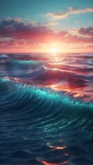 Obraz premium Crimson Sunset Serenade: Waves Whispering in Warm Hues