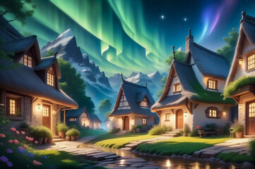 Fototapeta premium Village. Beautiful landscape. AI