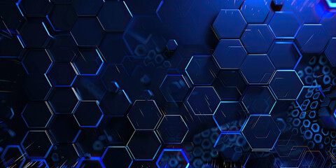 Abstract blue technology background with hexagon design - obrazy, fototapety, plakaty