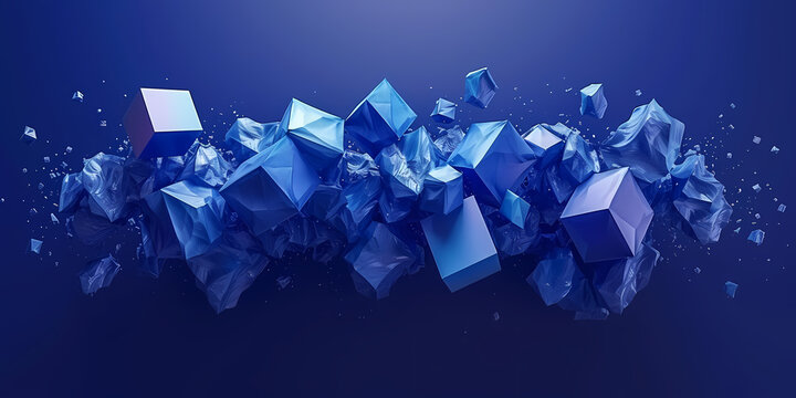 3D Render, Abstract Minimalist Blue Background With Square Geometric Shapes - A Group Of Blue Objects