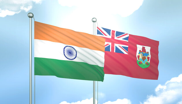 India and Bermuda Flag Together A Concept of Relations