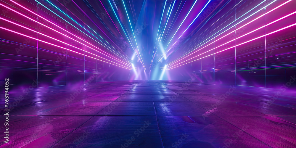 Poster empty background scene with rays neon light