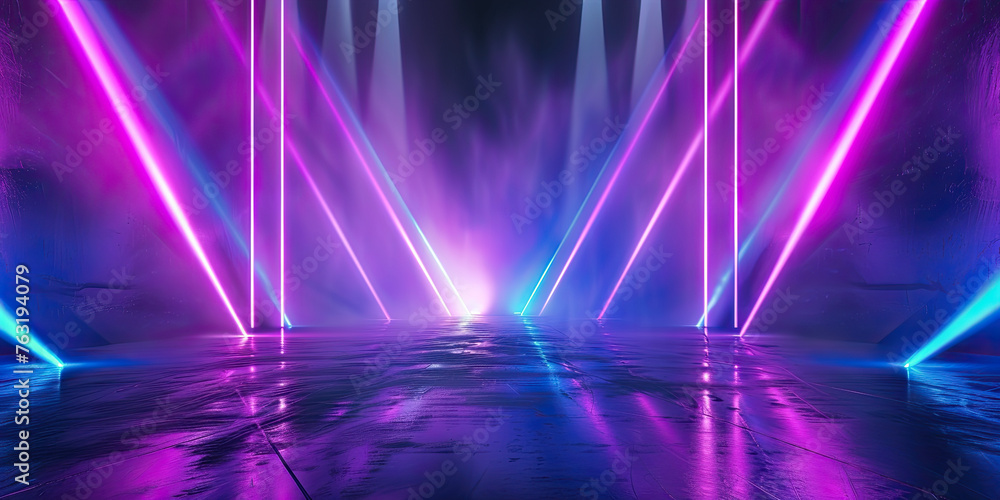 Poster empty background scene with rays neon light
