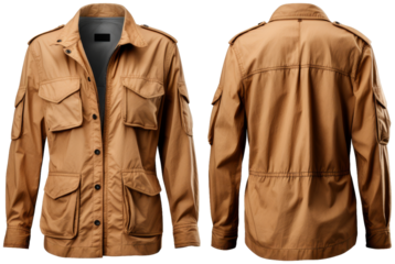 Classic Patch Pocket Safari Jacket , cut out transparent isolated on white background ,PNG file