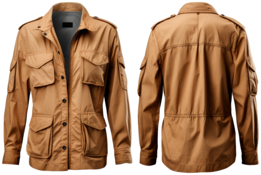 Classic Patch Pocket Safari Jacket , cut out transparent isolated on white background ,PNG file