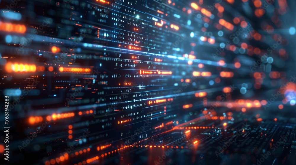 Poster futuristic digital data and network server background with glowing lights representing high tech, cy