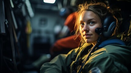 Fototapeta na wymiar Military nurse in action on medical plane symbolizing dedication