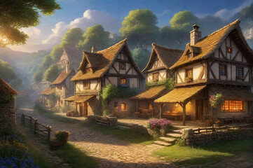 Fototapeta premium Village. Beautiful landscape. AI