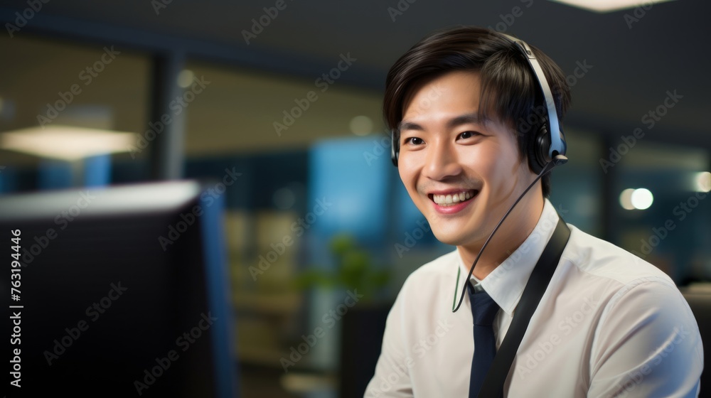 Wall mural Tech call center receptionist adept in customer inquiry management