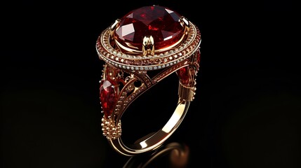 Create an AI-generated image where the brown finger ring becomes a work of art, with the oval ruby as the masterpiece that tells a story of elegance and allure