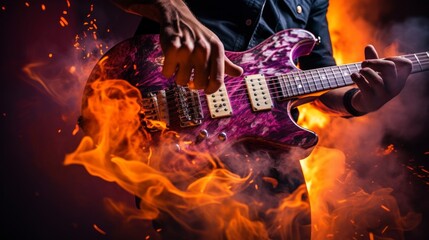 Electric guitar strumming by rock guitarist vibrant sparks energy