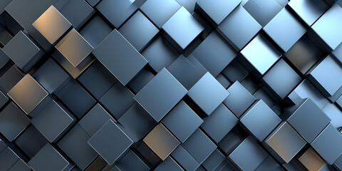 3D Render, Abstract Minimalist Blue Background With Square Geometric Shapes - A Group Of Blue Cubes
