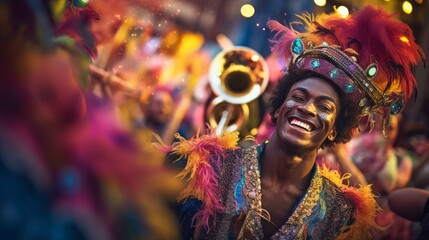 Carnival procession trumpeter festive atmosphere colorful and lively