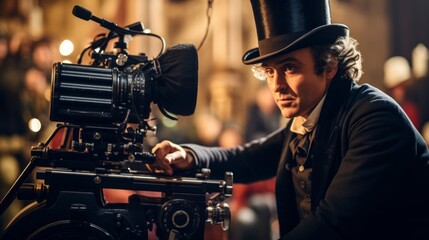 Director on biopic set famous figure life recreating period detail attention - obrazy, fototapety, plakaty