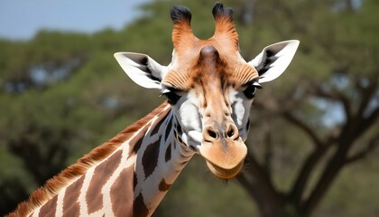 A Giraffe With Its Nostrils Flaring Sniffing The Upscaled - obrazy, fototapety, plakaty
