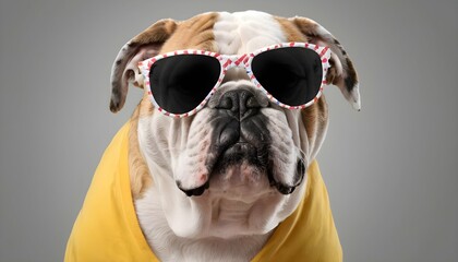 A Goofy Bulldog Wearing Sunglasses Upscaled - obrazy, fototapety, plakaty