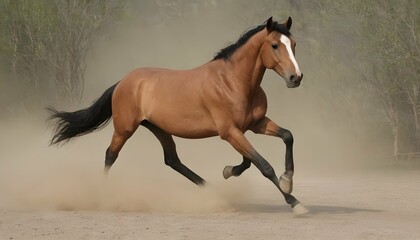Obraz na płótnie Canvas A Horse With Its Legs Kicking Up Dust Trotting Upscaled 2