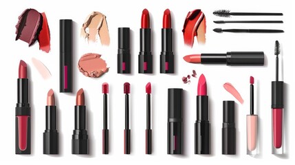 lipsticks lip glosses cosmetic set for makeup - obrazy, fototapety, plakaty