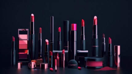 lipsticks lip glosses cosmetic set for makeup - obrazy, fototapety, plakaty