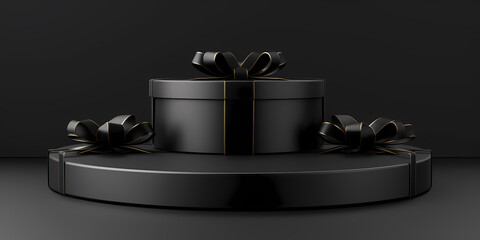 Abstract Black Friday Background - A Black Gift Box With A Bow - 763196829