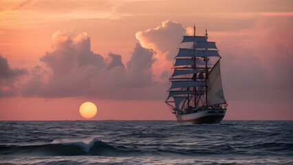 ship during sunset sailing on the sea