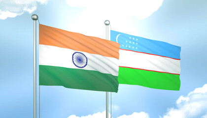 India and Uzbekistan Flag Together A Concept of Relations