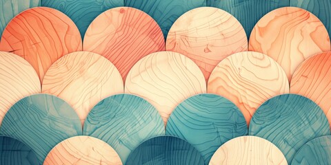 A background of multicolored wooden shapes, arranged in an organic pattern. The colors include shades like pink and blue, creating a vibrant contrast against the natural wood texture. 