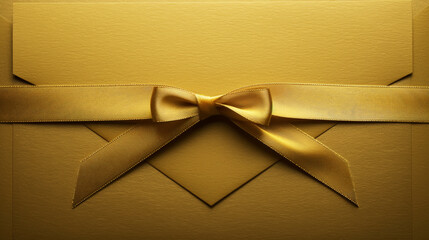 Aesthetic elegant gold beige envelope invitation with ribbon for gala event. Greeting concept. Copy space. Generative AI