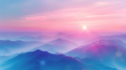 Foto op Plexiglas Beautiful foggy sunrise over mountains © ananda